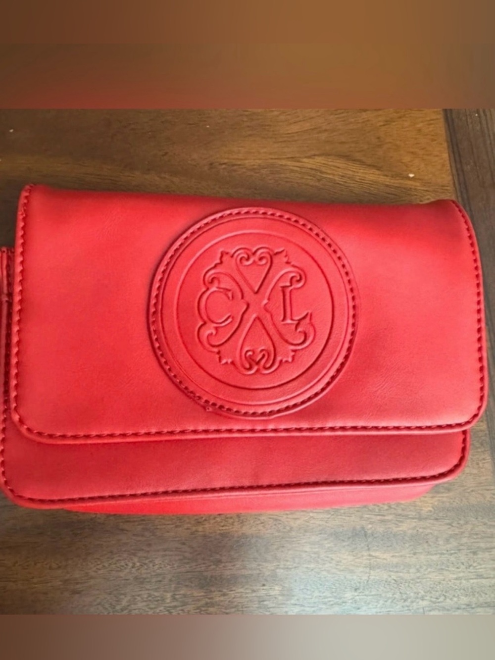 Christian Lacroix Red Embossed Logo Crossbody Bag